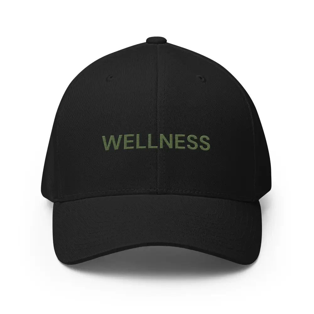 Black Wellness Embroidered Flexfit Hat by Trini Skies Supply