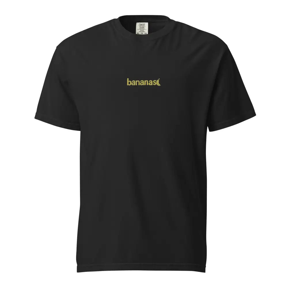 Black short-sleeved bananas embroidered t-shirt with gold logo on chest