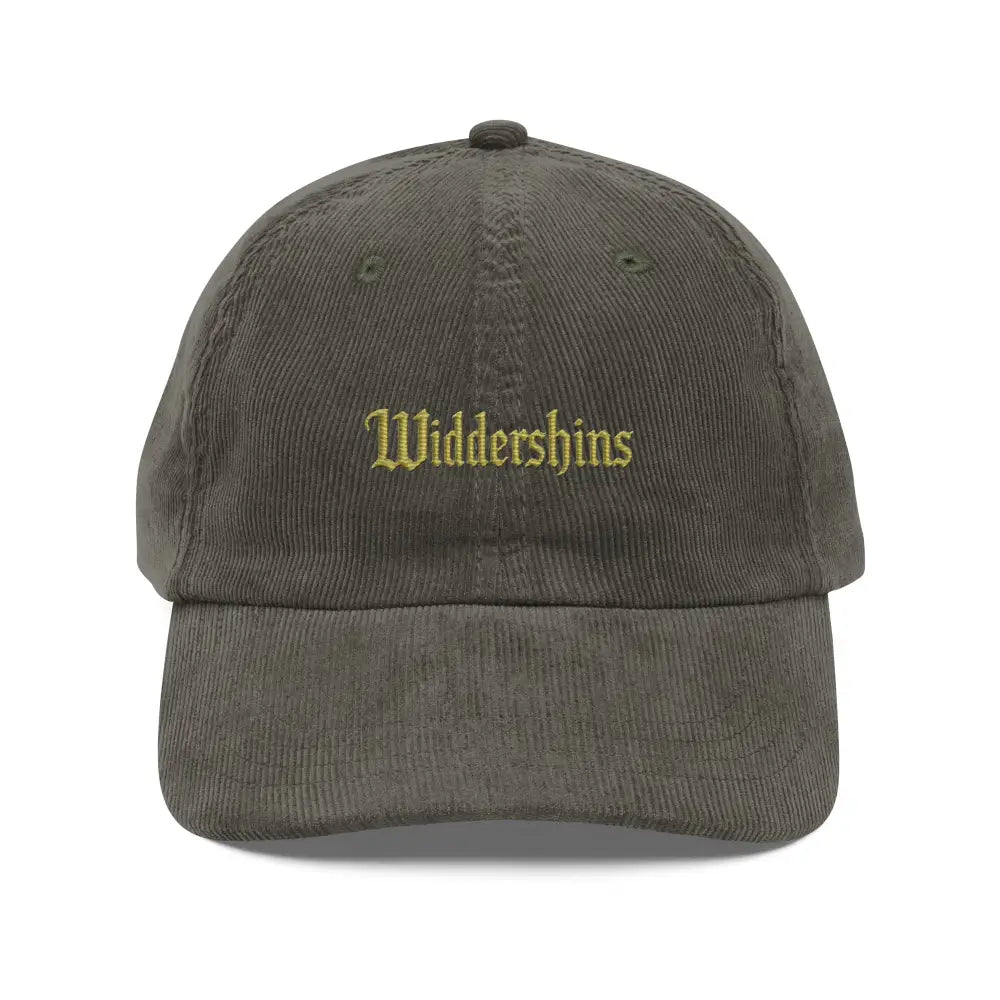 Olive green Widdershins corduroy hat with gothic folklore dark academia embroidery