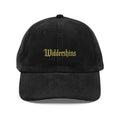 Widdershins corduroy hat with gold embroidered gothic folklore dark academia design