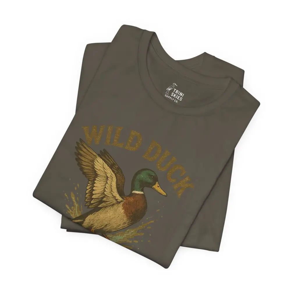 Dark gray Wild Duck Shirt with Trini Skies Mallard graphic and embroidered corduroy