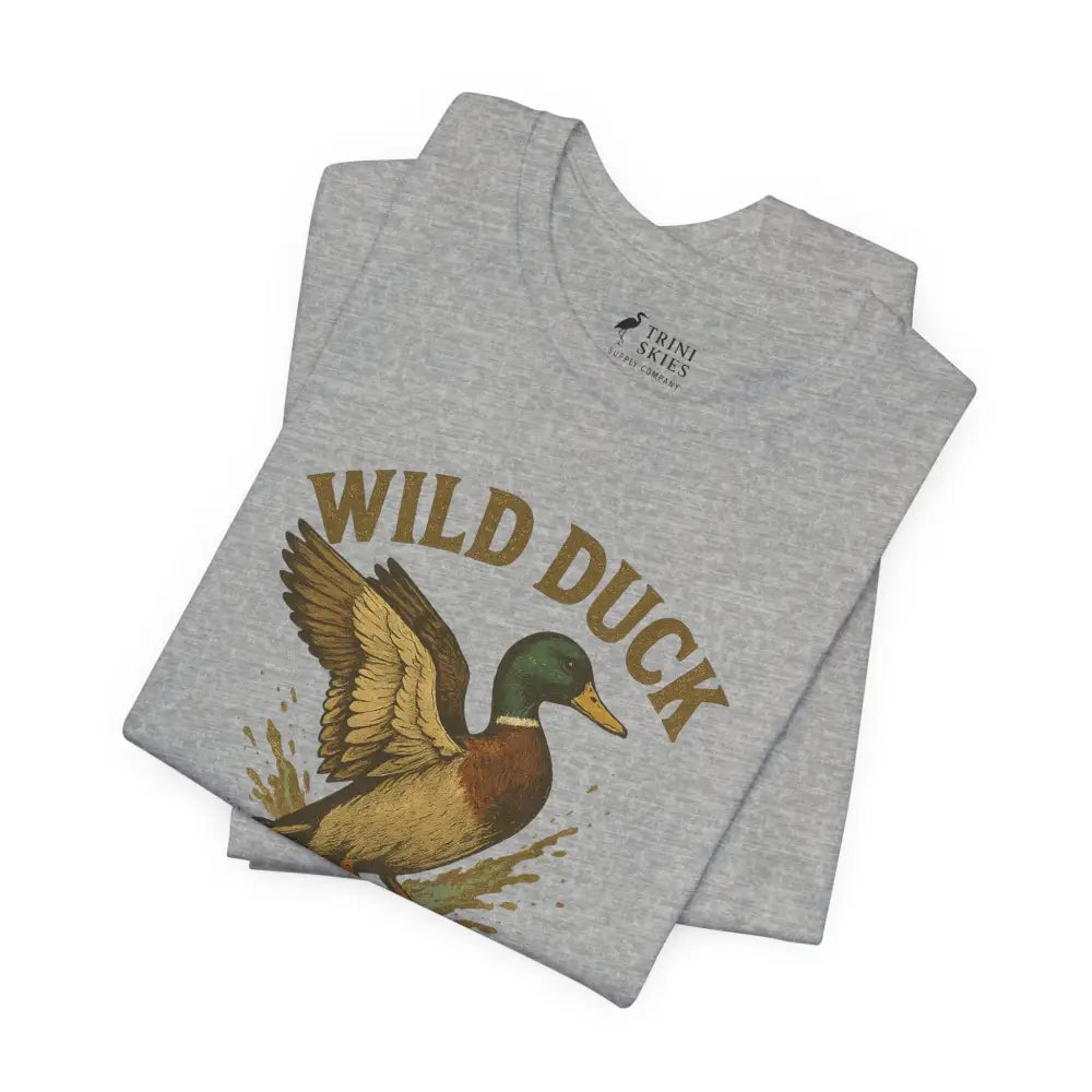 Heather gray Trini Skies wild duck shirt with mallard graphic