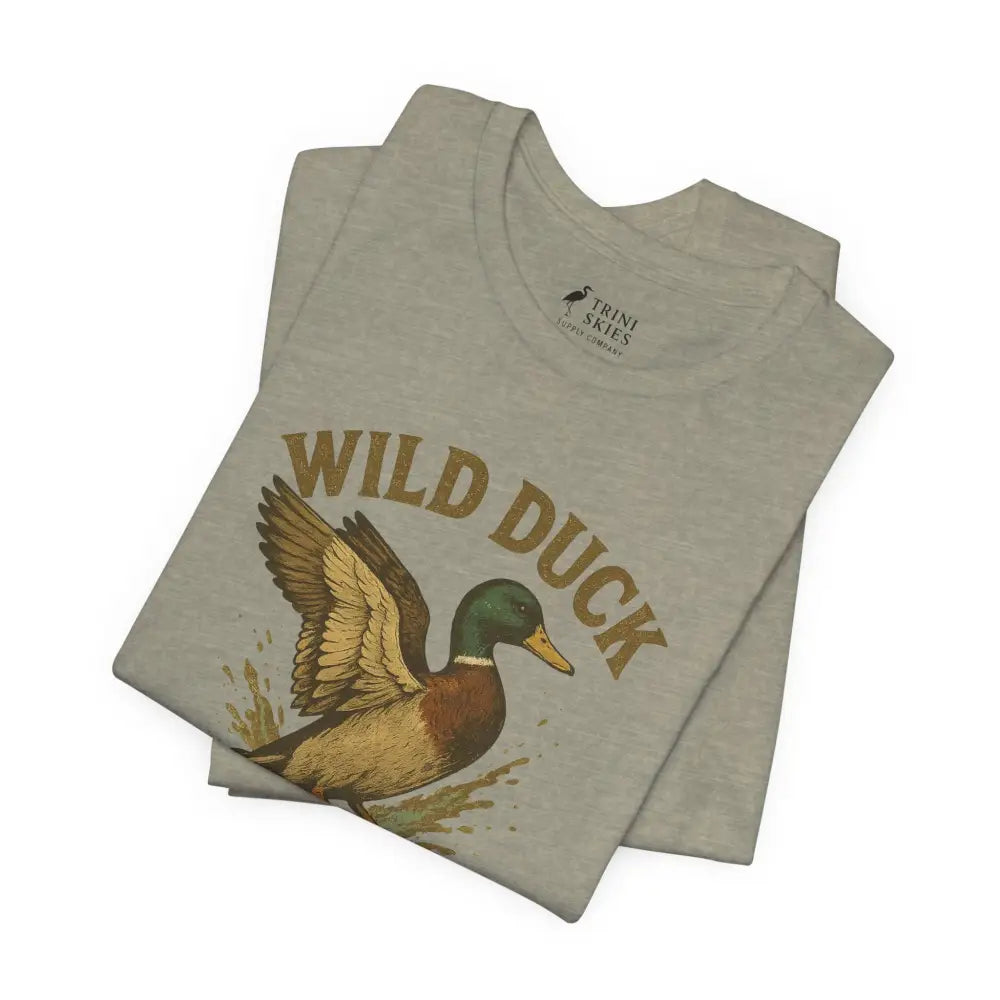 Light gray Wild Duck Shirt with mallard duck graphic from Trini Skies featuring embroidered corduroy