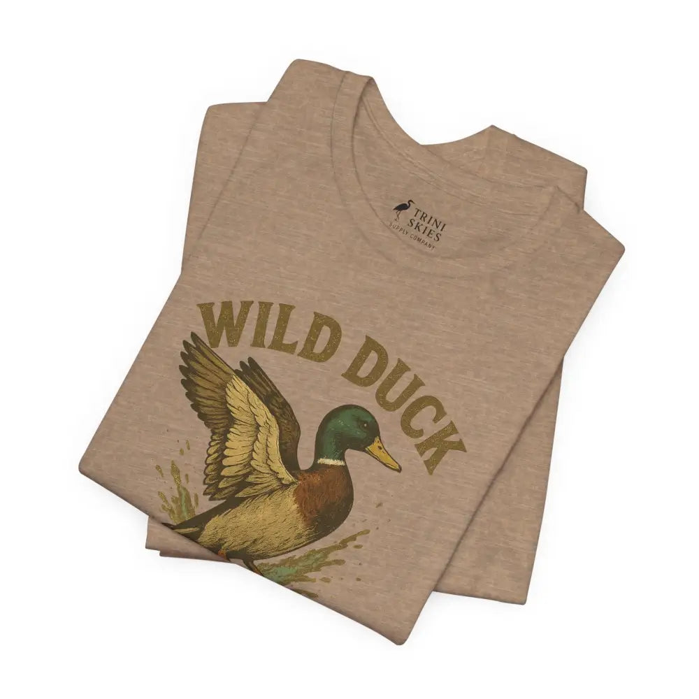 Trini Skies wild duck shirt with mallard graphic on tan tee