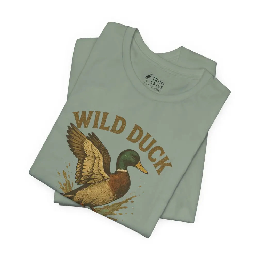 Light green Wild Duck Shirt with Mallard Graphic from Trini Skies featuring embroidered corduroy