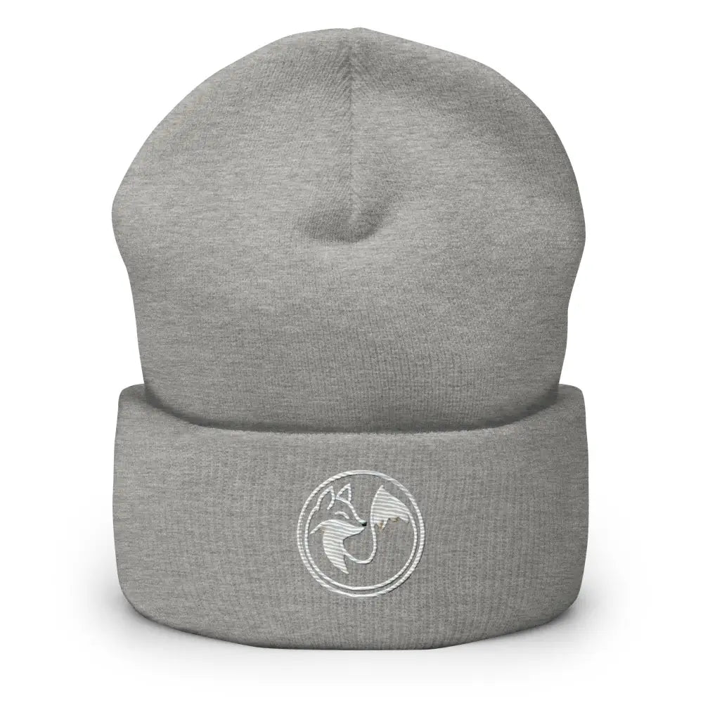 Grey Wild Fox embroidered beanie knit hat with white fox logo