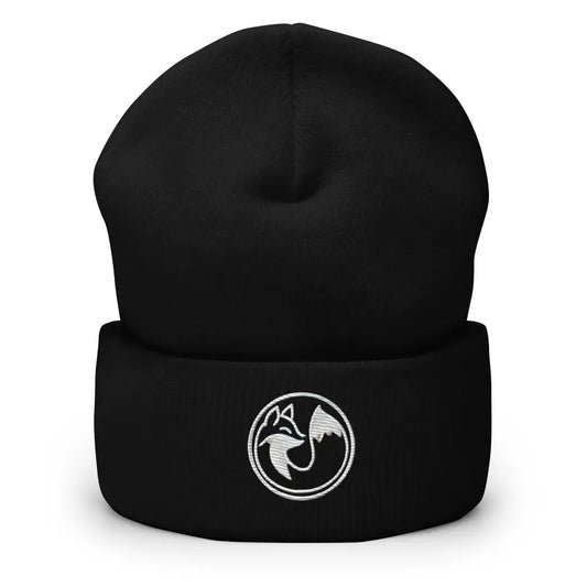 Wild Fox Embroidered Beanie – Perfect Winter Hat for Nature Lovers - Black - black knit beanie white fox 1