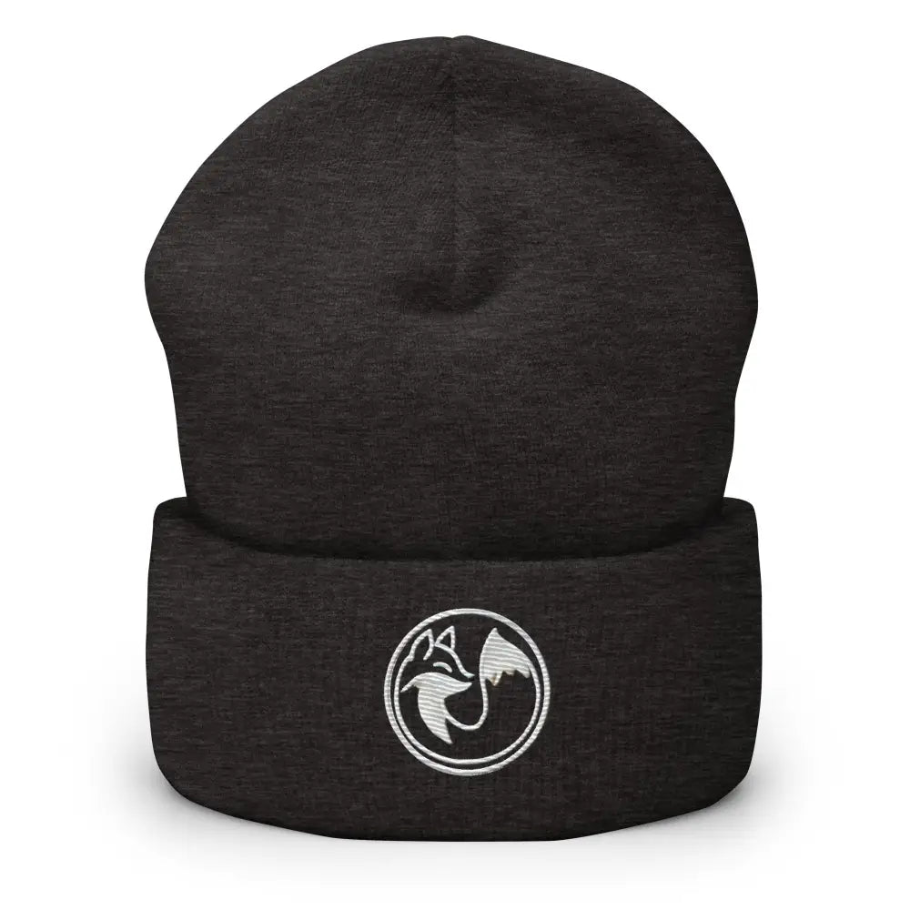 Wild Fox embroidered dark grey heather knit beanie with white fox logo