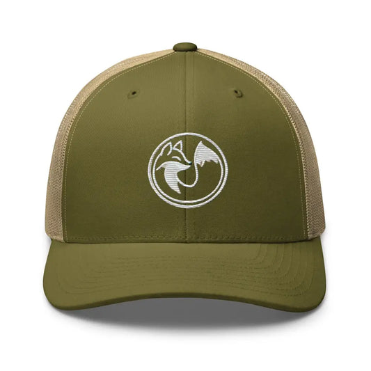 Wild Fox Embroidered Trucker Cap – Trendy and Nature-Friendly - Moss/ Khaki - Hats olive green tan mesh trucker 1