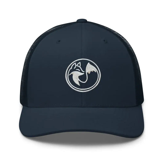 Wild Fox Embroidered dark blue mesh-back trucker hat with fox and mountain logo