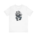 White Trini Skies bear graphic tee with mountain overlay on cotton