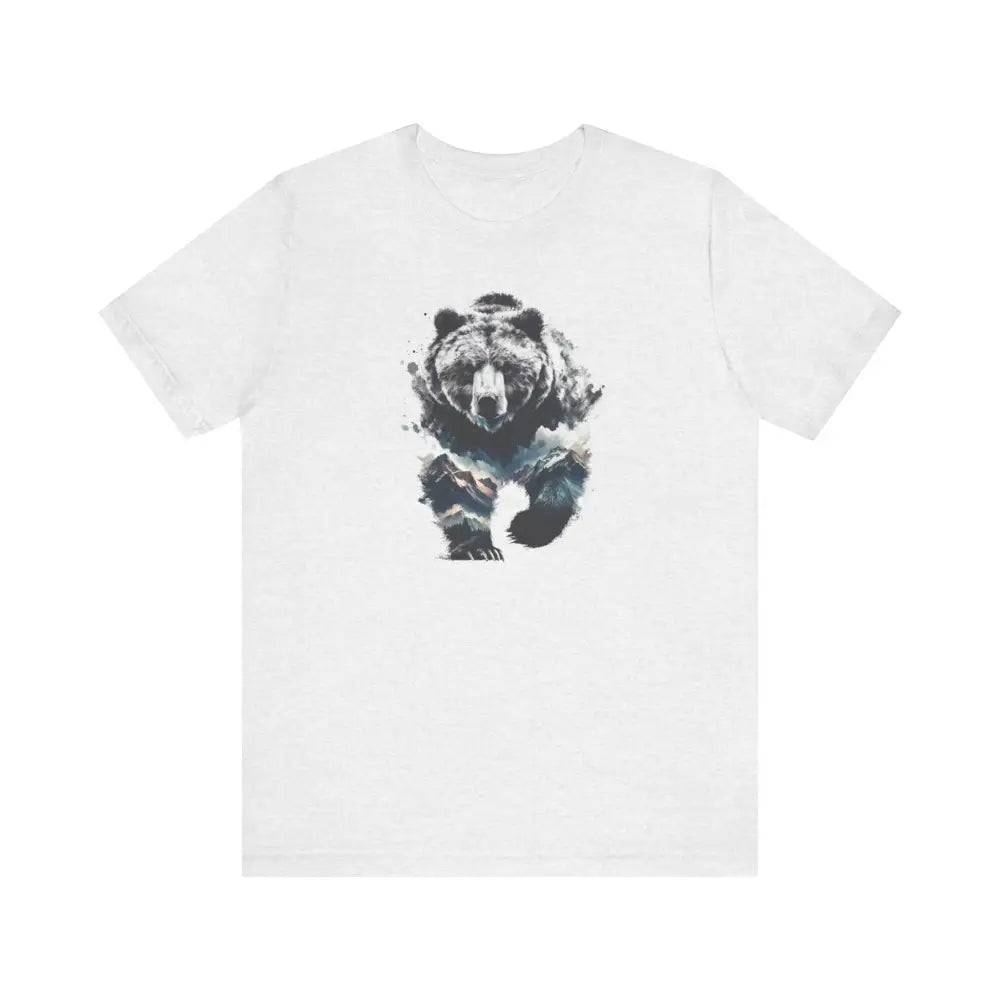 White unisex cotton tee with Trini Skies bear graphic