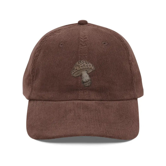 Wild Mushroom Vintage Corduroy Cap - Unisex Retro Hat Embroidered - Brown - Hats brown corduroy baseball cap