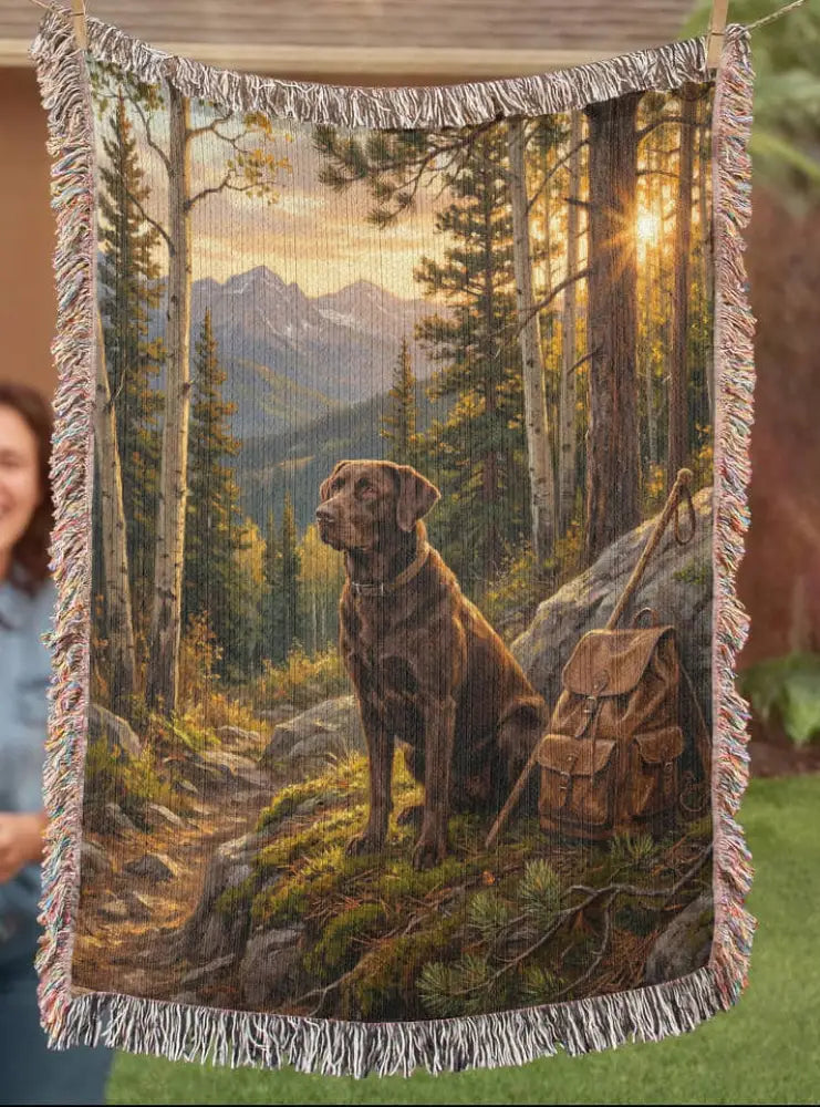 Wilderness labrador retriever woven throw tapestry at sunset