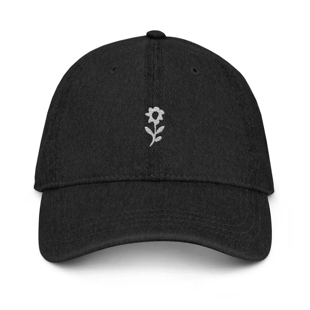 Black Trini Skies Supply embroidered wildflower minimalist denim cap
