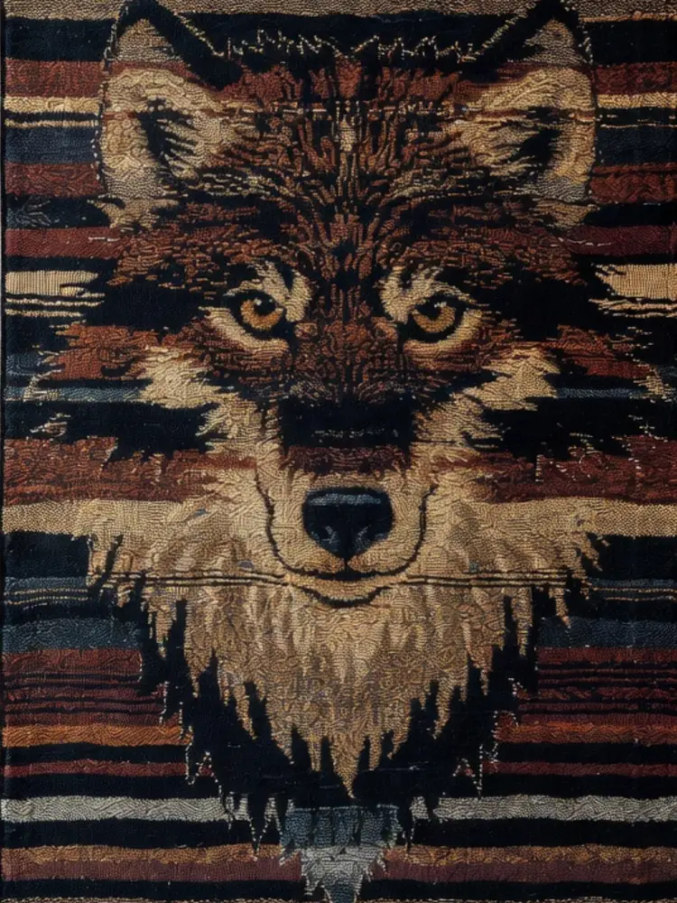 Wolf woven blanket with detailed textured wolf face and amber eyes