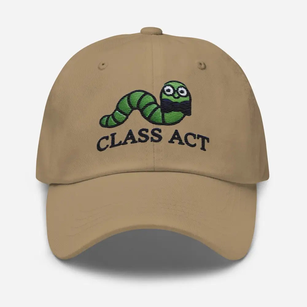 Trini Skies Worm Class embroidered dad hat with green worm and bow tie