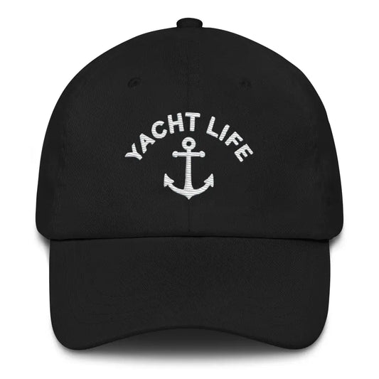 Yacht Life Embroidered Dad Hat Nautical Vibes for Everyday Wear - Black - Hats black baseball cap white embroidered 1
