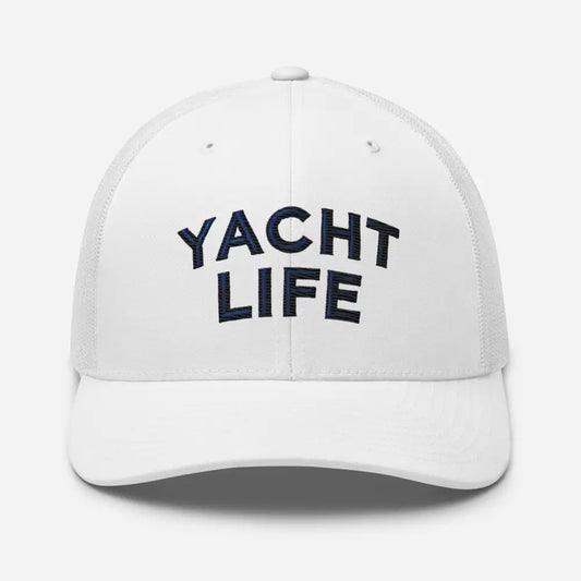 Yacht Life Embroidered Trucker Cap Nautical Style for Sun-Kissed Days - White - white mesh baseball cap yacht 1