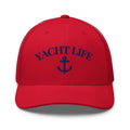 Trini Skies Yacht Life Embroidered Red Mesh Trucker Cap