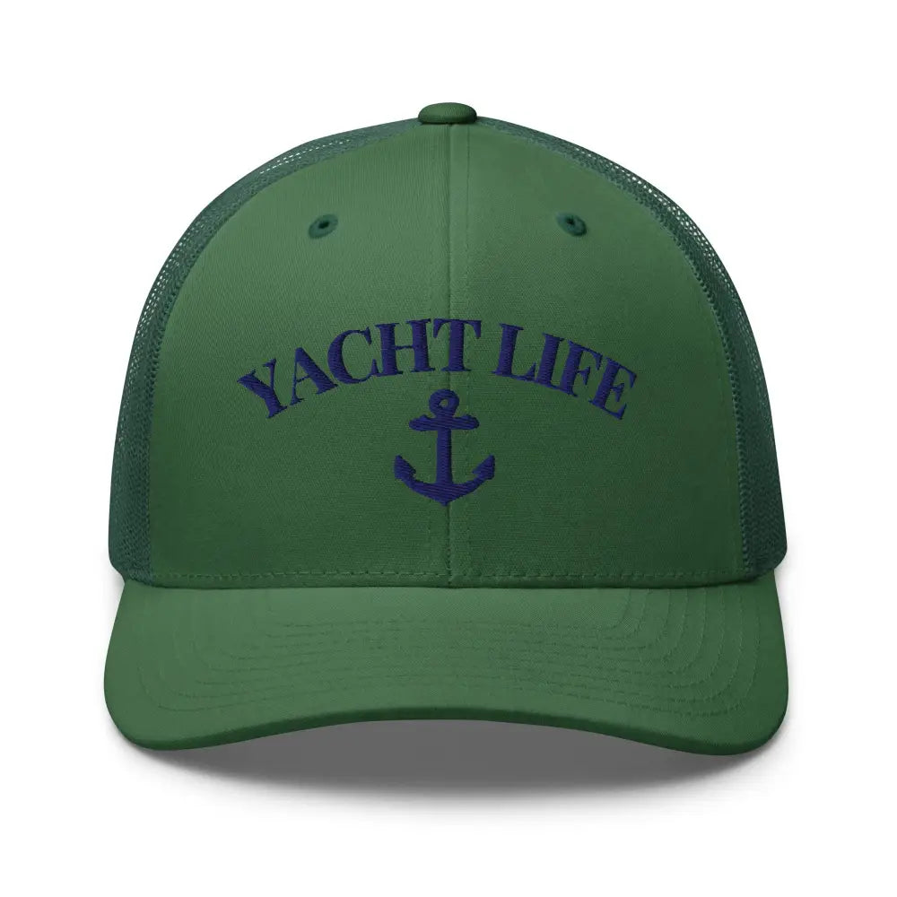 Green Yacht Life Embroidered Trini Skies Mesh Back Trucker Cap