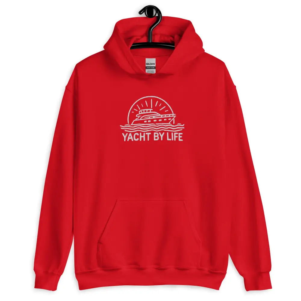 Yacht Life Embroidered Unisex Hoodie in Red with Trini Skies Graphics