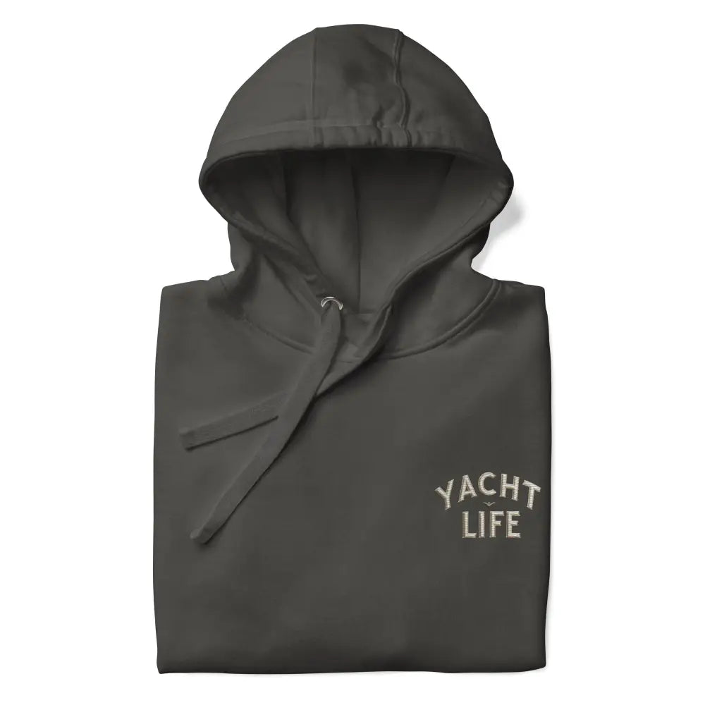 Trini Skies yacht life embroidered dark grey hooded sweatshirt