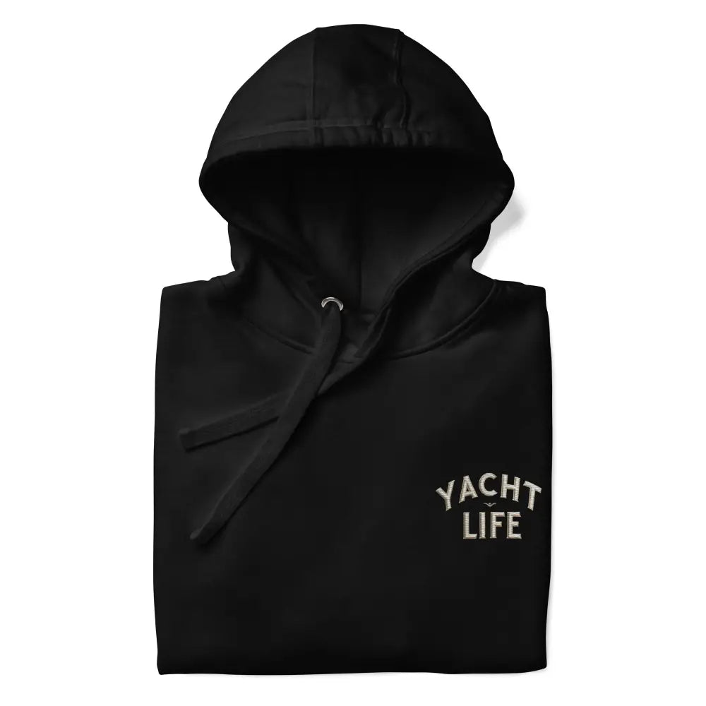 Trini Skies yacht life embroidered black pullover hoodie