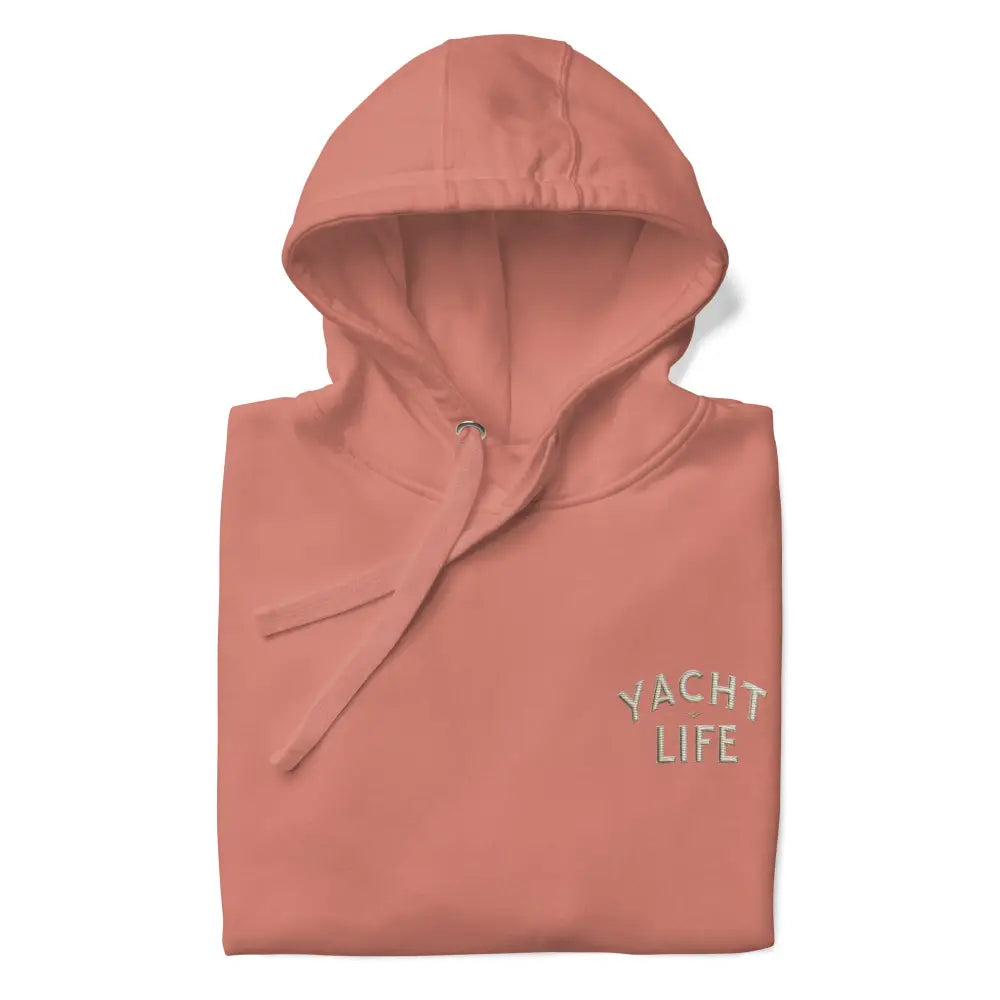Folded peach Trini Skies yacht life embroidered hooded sweatshirt