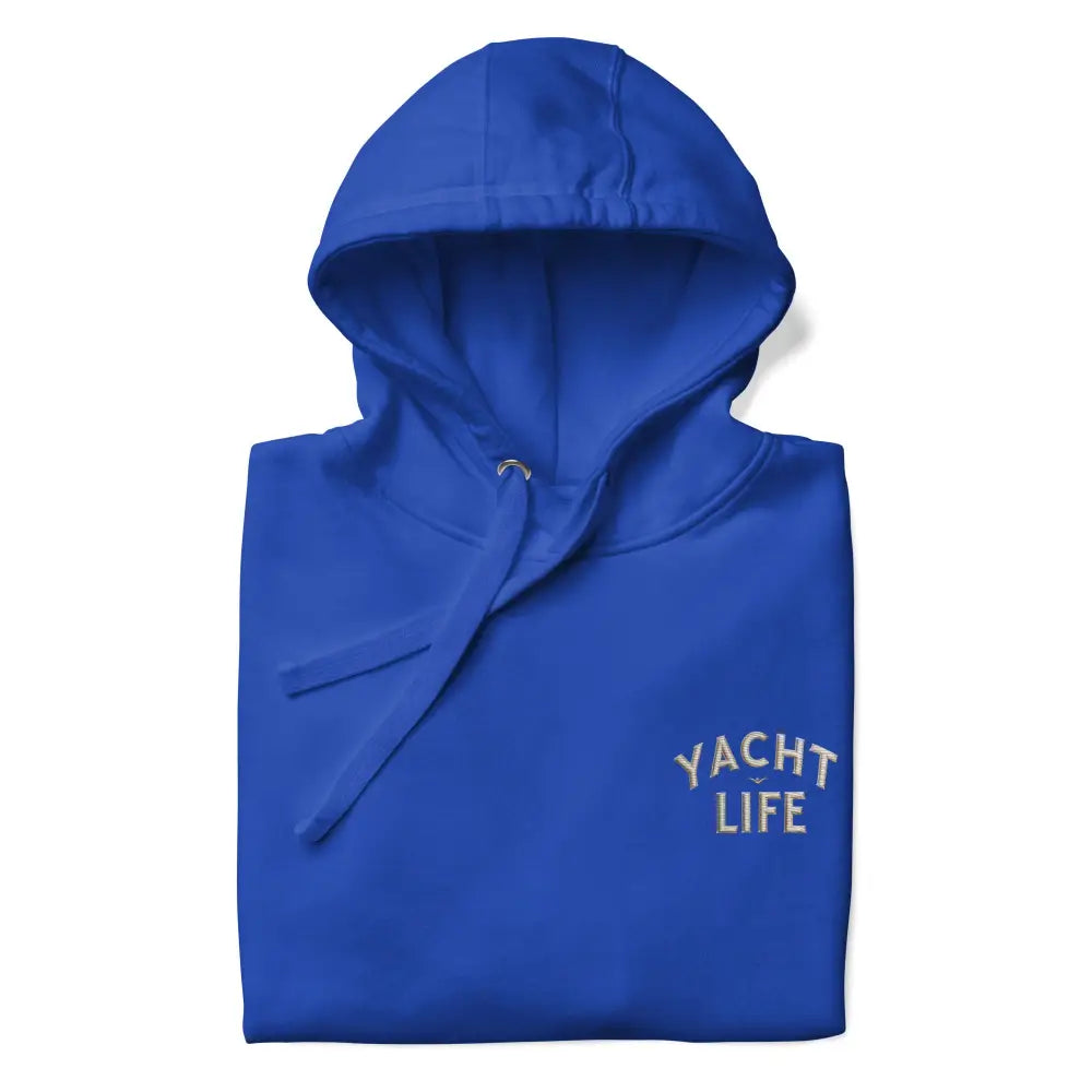 Yacht Life embroidered royal blue hooded sweatshirt by Trini Skies