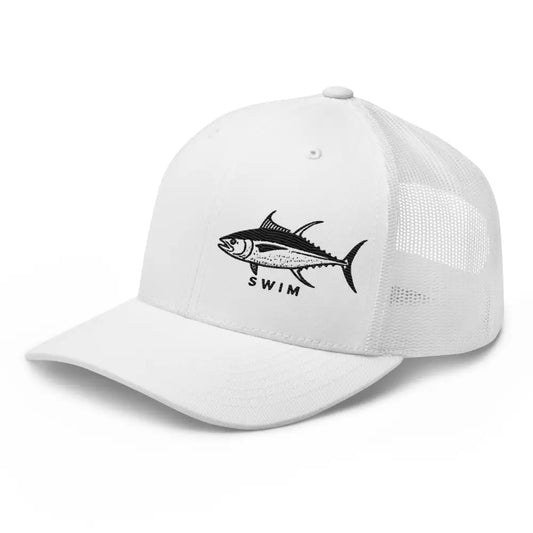 Yellowfin Tuna EmbroideredTrucker Cap - Hats white trucker hat black tuna 1