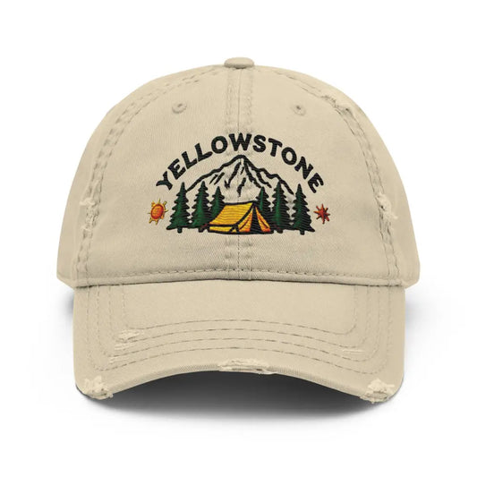 Distressed dad hat with Yellowstone National Park embroidery