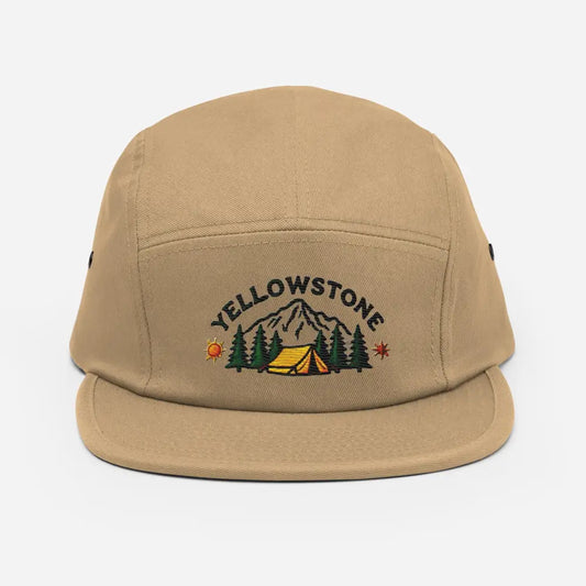 Yellowstone National Park embroidered corduroy cap with tan landscape design