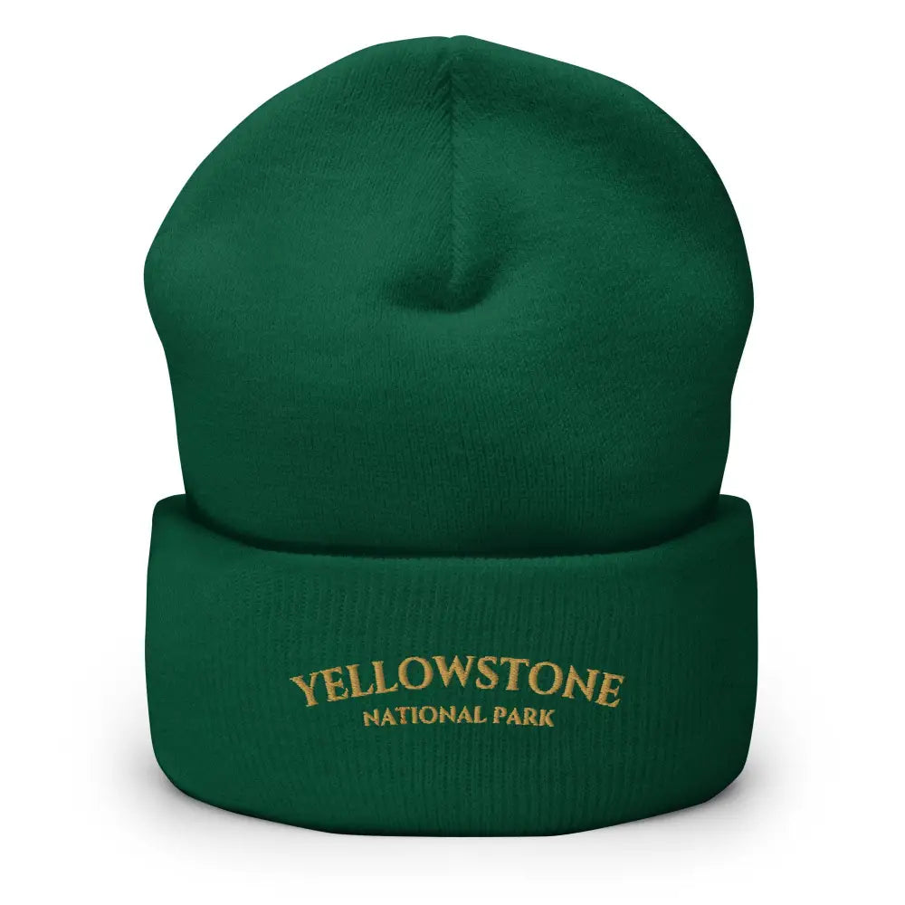 Dark green Trini Skies embroidered Yellowstone National Park cuffed beanie