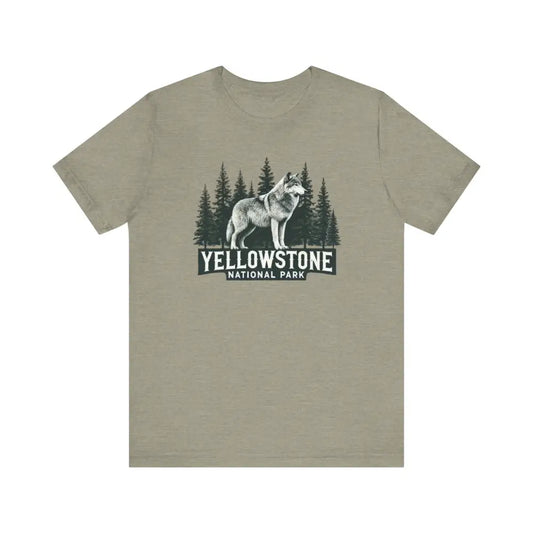 Yellowstone National Park wolf graphic on unisex jersey short sleeve tee