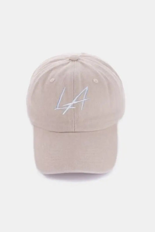 Zenana Washed Embroidered City Baseball Cap - LA Ash Mocha / One Size - Hats beige baseball cap la embroidered 1