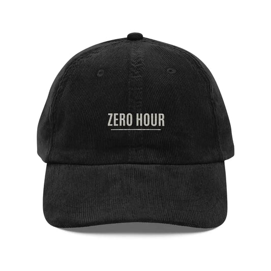 Black Zero Hour Embroidered Corduroy Cap by Trini Skies