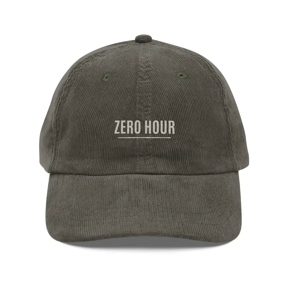 Dark olive green Zero Hour embroidered corduroy cap by Trini Skies